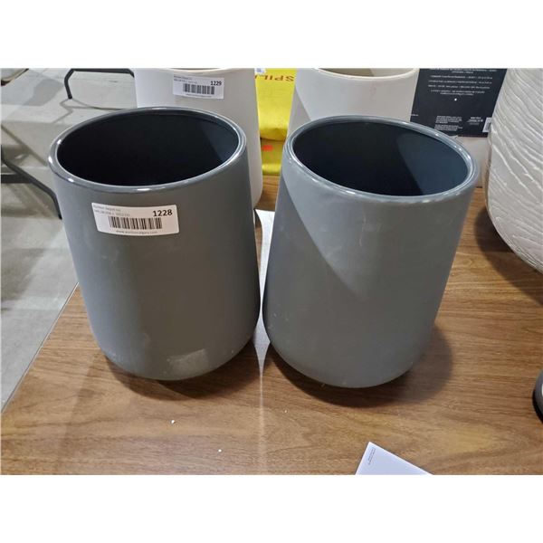 *NEW* LOT OF - 2 HAVEN CERAMIC CHN BL WASTEBASKET 7.87X7.87X10inch - Dark Grey