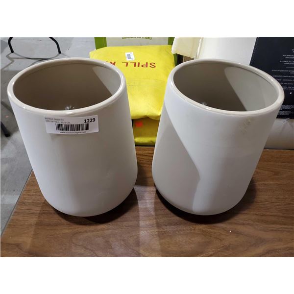 *NEW* LOT OF - 2 HAVEN CERAMIC CHN BL WASTEBASKET 7.87X7.87X10inch - Color: Coconut Milk