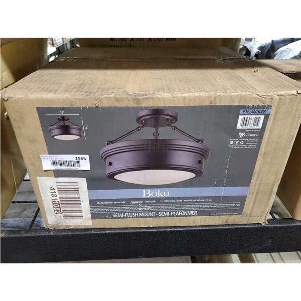 *NEW* Boku Oil Rubbed Bronze & Flat Opal Glass Semi-Flushmount Light Fixture 15x12"