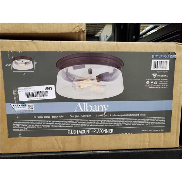 *NEW* Albany Oil Rubbed Bronze & Clear Glass Flushmount Light Fixture 4.75x12x6"