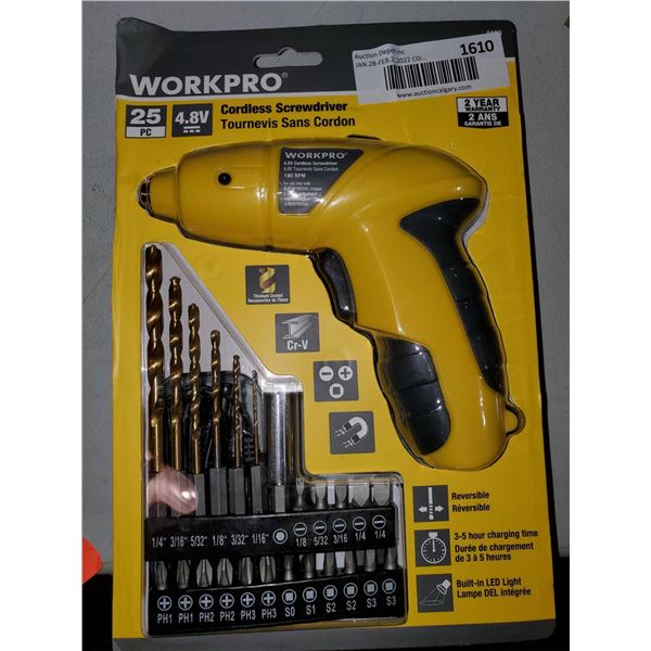*NEW* Work Pro 25pc 4.8V Rechargable Ni-cd, Cordless Screwdriver with Built in LED light and  Drill 