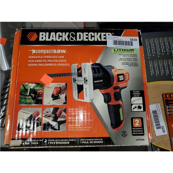 Black & Decker Compact Rechargable Cordless Saw - 7V Lithium Ion battery & accepts standard T-shank 