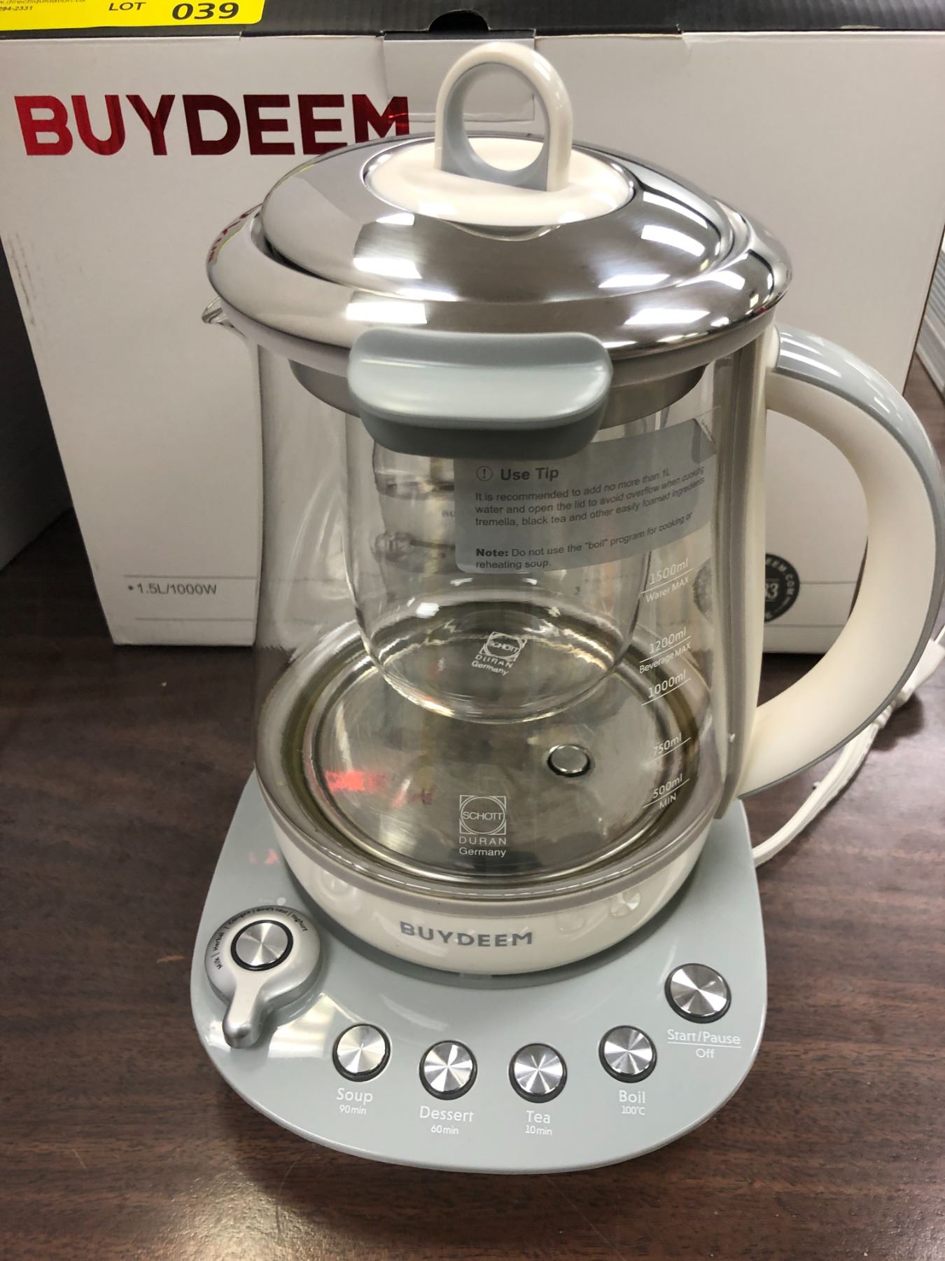 BuyDeem Glass Electric Tea Pot 1.5L/1000W