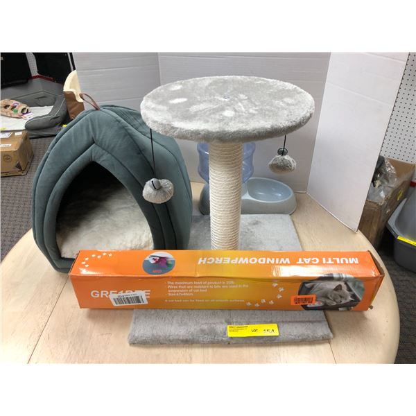 Multi Cat Sindow Perch / Cat Bed / Water Dish and Scratching Tower