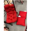 Image 2 : Red Patio Chair Cushion with two red throw pillos