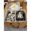 Image 1 : Box of Misc. Set Décor Items - Hospital Lamps, Garmet Bags and more