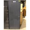 Image 1 : Black Metal Storage Locker - Approx. 31in x 21 1/2in x 81in (may need to be rekeyed)