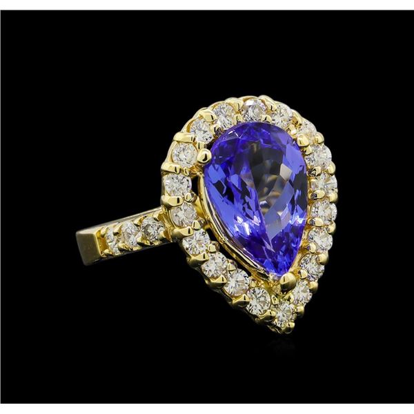 3.46 ctw Tanzanite and Diamond Ring - 14KT Yellow Gold