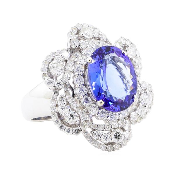 7.28 ctw Tanzanite And Diamond Ring - 18KT White Gold