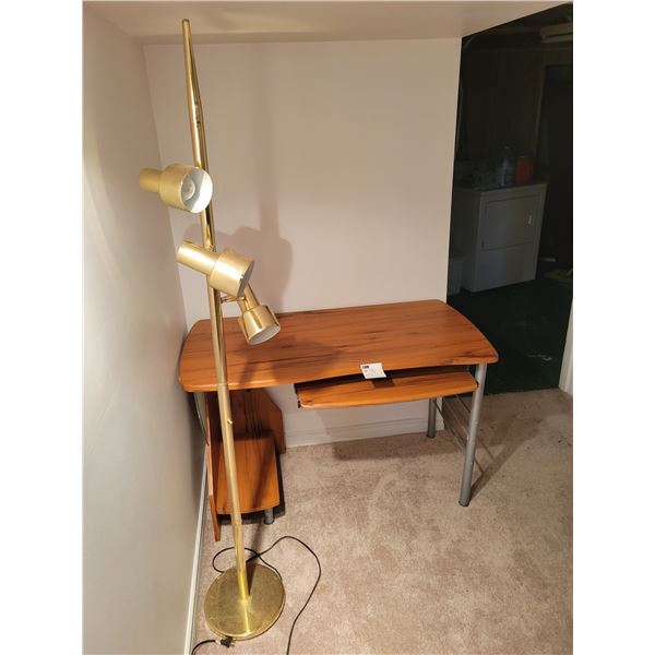 Computer Desk & Brass Colored Floor Lamp