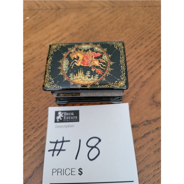 Mstiora - Russian 1980s Hand Painted Black Lacquer Miniature.