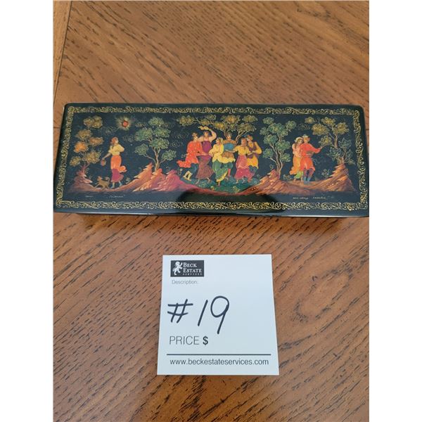 Palekh - Russian 1980s Hand Painted Black Lacquer Miniature