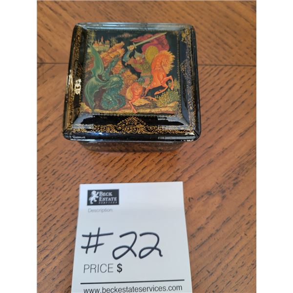 Palekh - Russian Hand Painted Black Lacquer Removable Lid