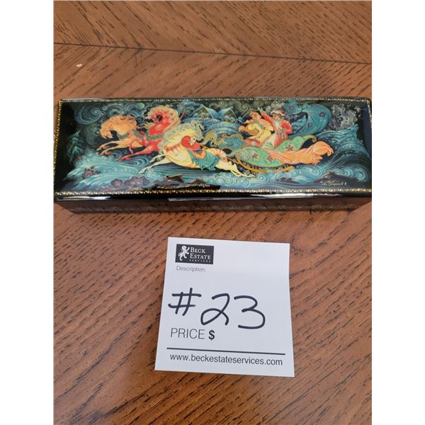 Palekh - Russian Hand Painted Black Lacquer with Removable Lid
