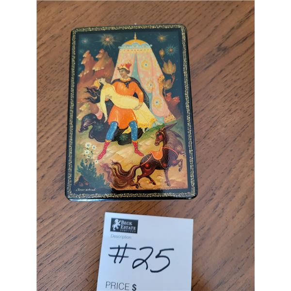 Kholuy - Russian Hand Painted Black Lacquer Hinged Lid (left Side)