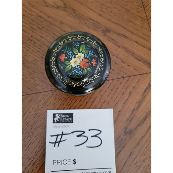 Russian 1980s Hand Painted Floral Scene with Black Lacquer