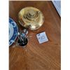 Image 3 : Blue Porcelain Chinese Plate - E.P. Copper Cup with Decorative Spoons & Antique Brass Bed Warmer