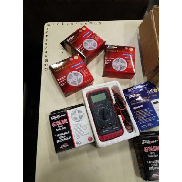 GB INSTRUMENTS MULTI METER AND FIRE ALARMS AND CARBOM MONOXIDE DETECTOR