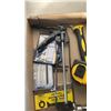 Image 3 : TRAY OF TOOLS AND HARDWARE - HAMMER, PUNCHES, CAULKING GUN, TAPE MEASURE, JIGSAW BLADES AND SCREWS