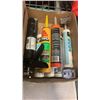 Image 2 : 2 BOXES OF PAINT, STAIN, CAULKING, TROUBLE LIGHT, SHOP LIGHT AND CAR CARE PRODUCTS