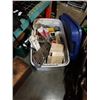 Image 1 : LARGE TOTE OF SHOP SUPPLIES AND HARDWARE