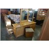 Image 8 : OAK VANITY DRESSER WITH MIRROR AND STOOL