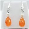 Image 1 : NEW STERLING SILVER GENUINE CARNELIAN BRIOLETTE EARRINGS, RETAIL $150.00