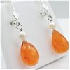 Image 2 : NEW STERLING SILVER GENUINE CARNELIAN BRIOLETTE EARRINGS, RETAIL $150.00