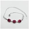 Image 2 : NEW STERLING SILVER 8.3MM X 6.05MM NATURAL RUBY (3.8CTS) & CZ BRACELET, W/A $1050.00