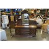 Image 1 : WALNUT FINISH DRESSER WITH MIRROR AND HEADBOARD