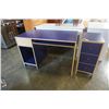 Image 1 : BLUE AND MAPLE PEDESTAL DESK AND 3 DRAWER STAND