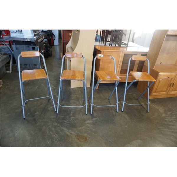 4 FOLDING METAL AND WOOD STOOLS