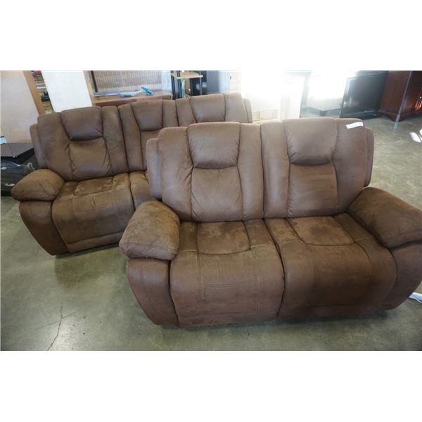 BROWN SUEDE SOFA  AND LOVESEAT RECLINING SET