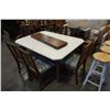 Image 2 : ANTIQUE CARVED DINING TABLE WITH 3 LEAFS AND 6 CHAIRS - REUPHOLSTERED CHAIRS