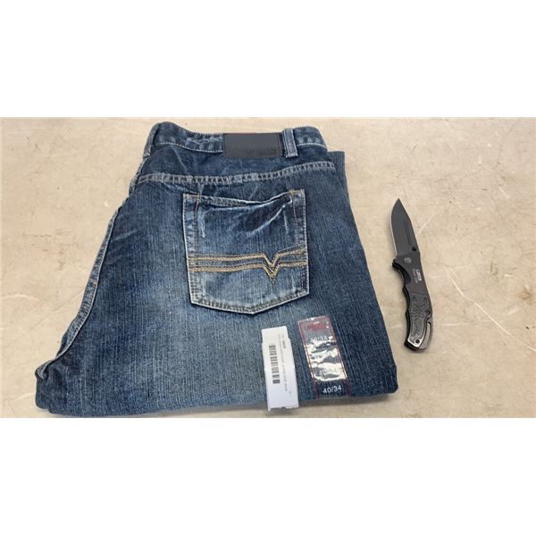 NEW URBAN HERITAGE JEANS SIZE 40/34 AND LONCOLN FOLDING KNIFE