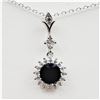 Image 1 : NEW STERLING SILVER 6.53MM X 6.55MM NATURAL SAPPHIRE (1.26CTS) & CZ PENDANT WITH STERLING CHAIN, W/A