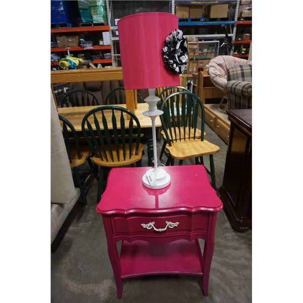 PINK PAINTED 1 DRAWER END TABLE AND MATCHING TABLE LAMP