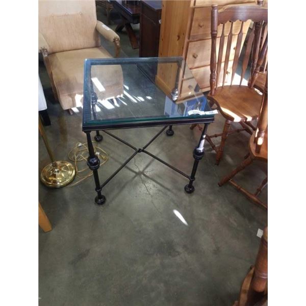 METAL BASE GLASS TOP OCCASIONAL TABLE - 26 1/2 X 26 1/2 INCH