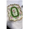 Image 2 : ANTIQUE ROSE TRAY, WITH CRYSTAL BOTTLE STOPPER, GANZ STRIPED PLAT AND GLORIA KING COLLECTOR PLATE