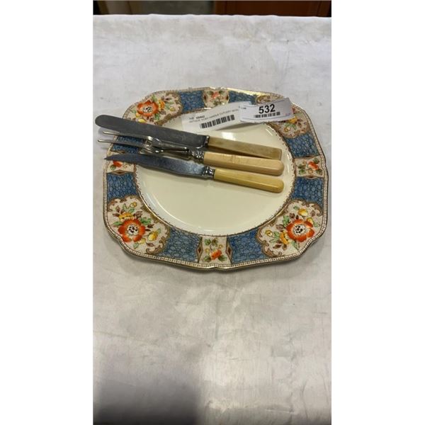 ANTIQUE IVORY HANDLE CUTLERY WITH ANTIQUE PLATE