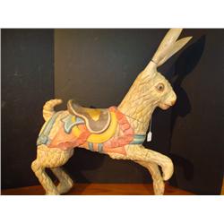 Carved Wooden Carousel Style Rabbit with Saddle: