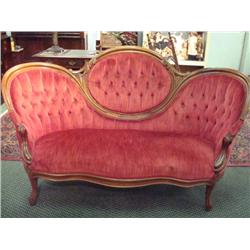 Victorian Medallion Back Button Tufted Red Sofa: