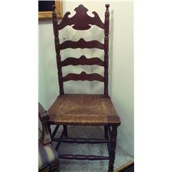 19th C. Mahogany Ladder-back Chair with Rush Seat: