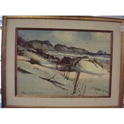 Signed MARC MOON Watercolor on Board, Coastal Vistas: