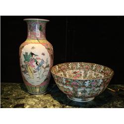 Oriental Porcelain Vase and Imari Bowl: