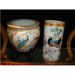 Large Ceramic Oriental Planter and Umbrella Stand: