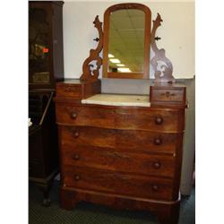 Victorian Walnut Marble Top Step Down Dresser with