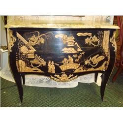 Oriental Style Carved 2 Drawer Marble Top Chest: