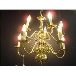 10 Arm Colonial Brass Chandelier: