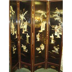 4 Panel Jade Inlaid Oriental Screen: